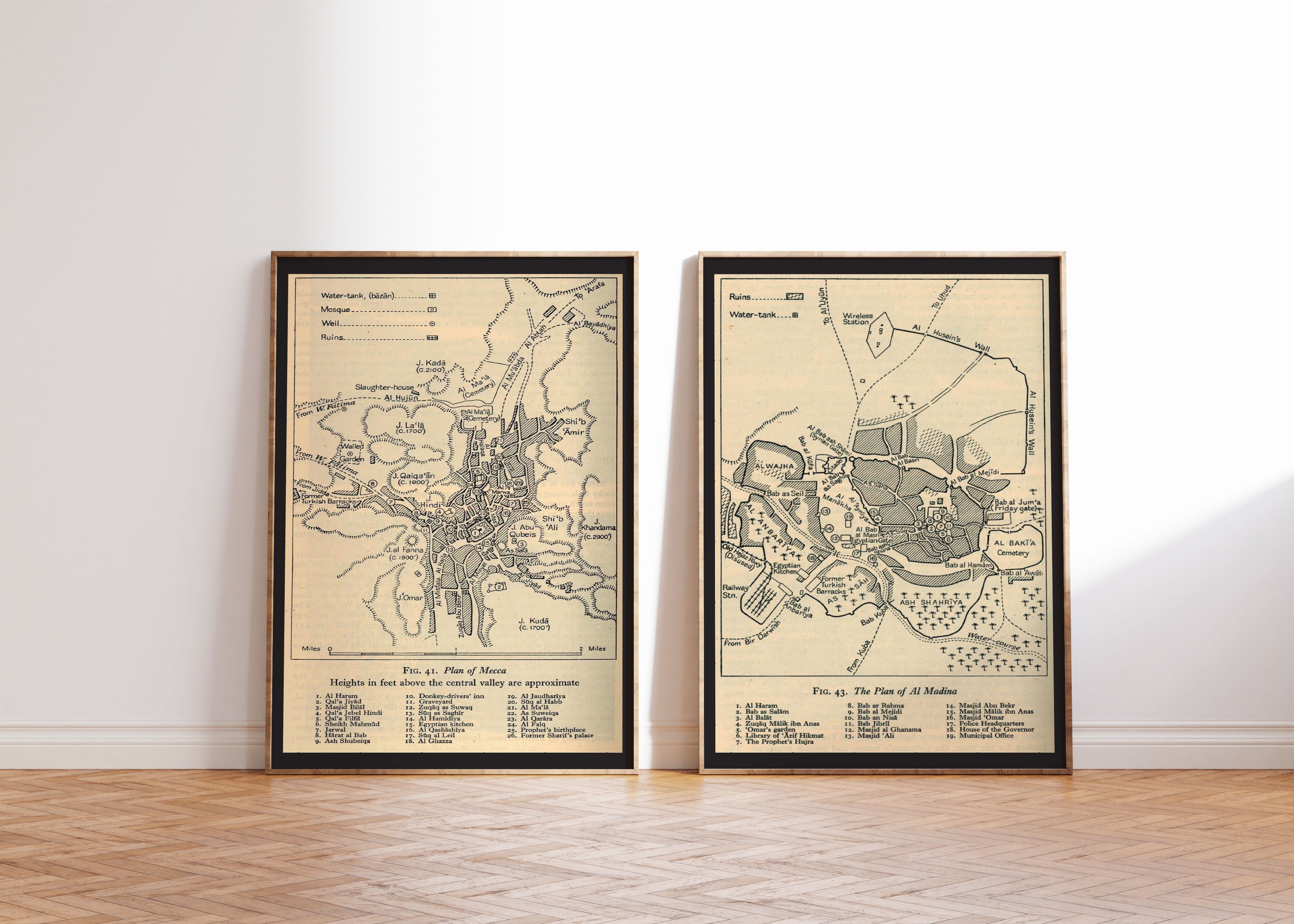 Rustic Mecca & Madinah Maps Pair - Signy