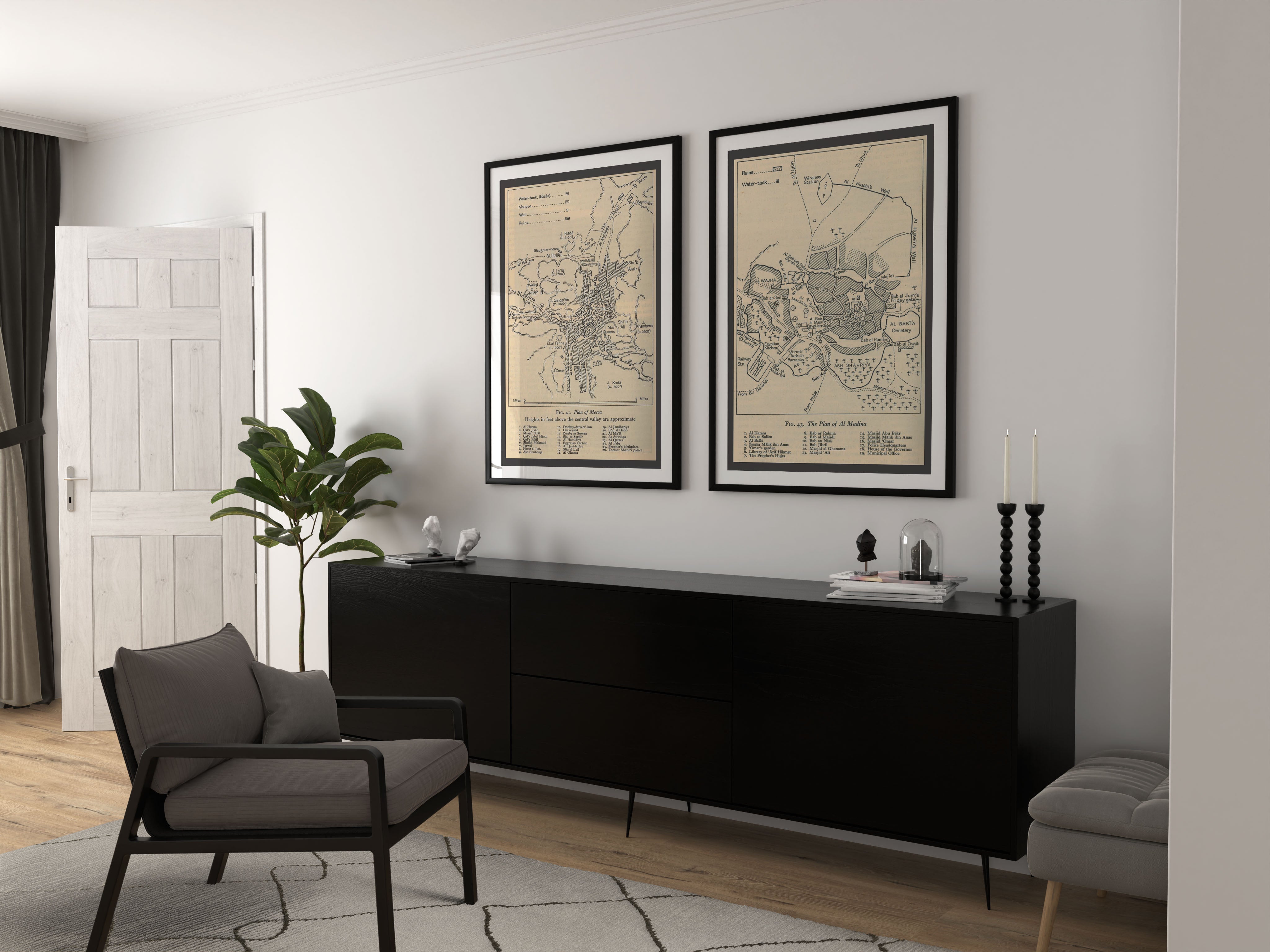 Rustic Mecca & Madinah Maps Pair - Signy